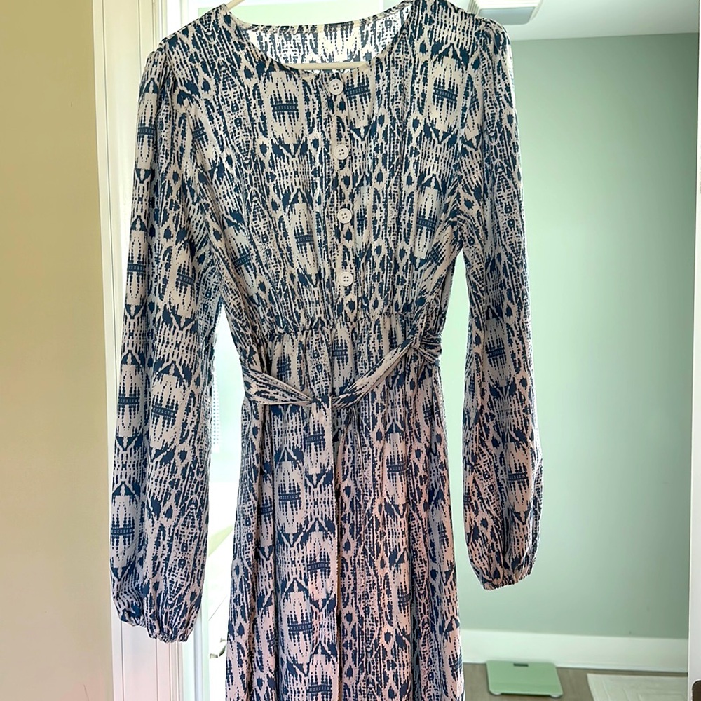 Blue and white maxi dress